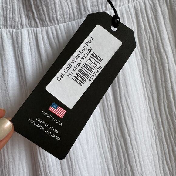 NWT LA MADE Cali Chill Gauze Wide Leg White Pants - Picture 4 of 7